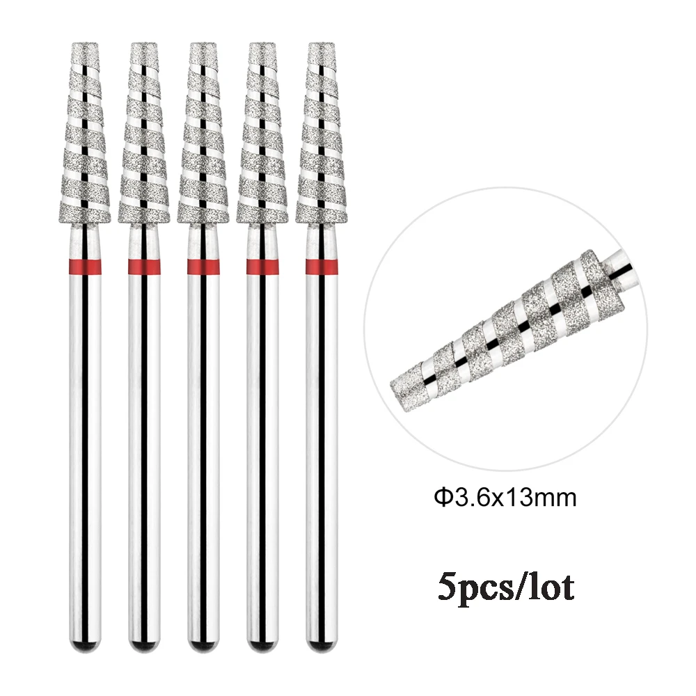 Color: Dark Khaki - 5Pcs/lot Diamond Nail Bits Tornado Flame Cuticle Drill Bit Pro Russian Electric File Bits for Nail Manicure and Pedicure 3/32''