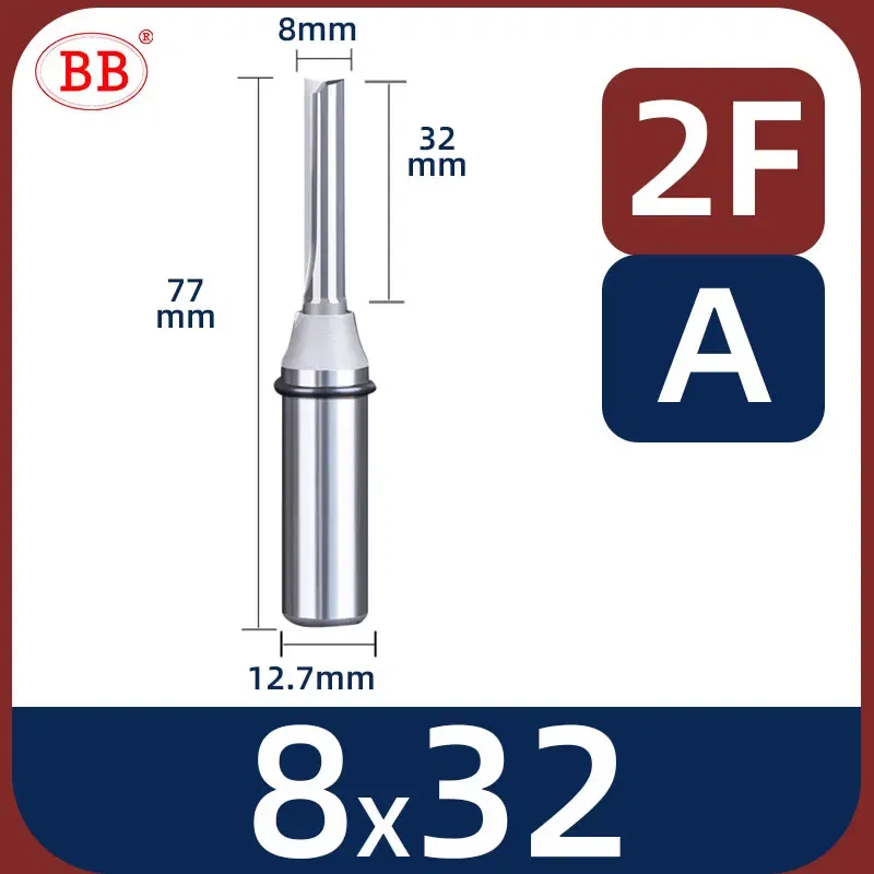 Cutting Edge Length: 16mm, Dimensions: 3.175*1*3 - BB Straight Slot Milling Cutter CNC Wood Engraving Machine Mill Rough Shape TCT Coated Edge D 6mm 8mm 2T 3T 4F Shank 1/2 12.7mm