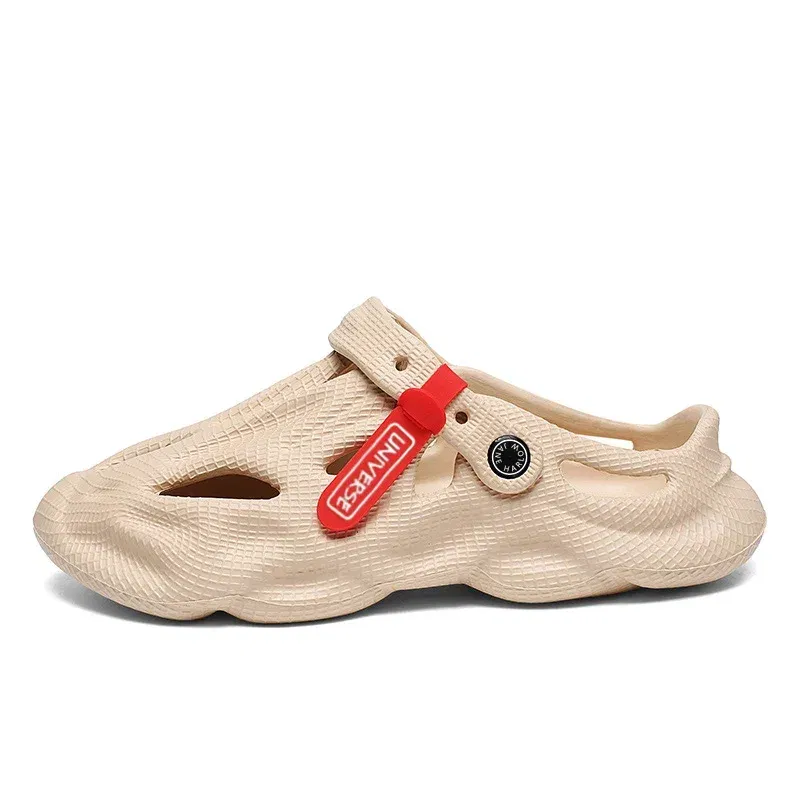 Color: Khaki, Shoe Size: 42 - Summer Men's Clogs Sandals Lightweight Breathable Anti-slip Beach Slippers Men Outdoor Slippers Clogs Anti-slip Beach Slippers