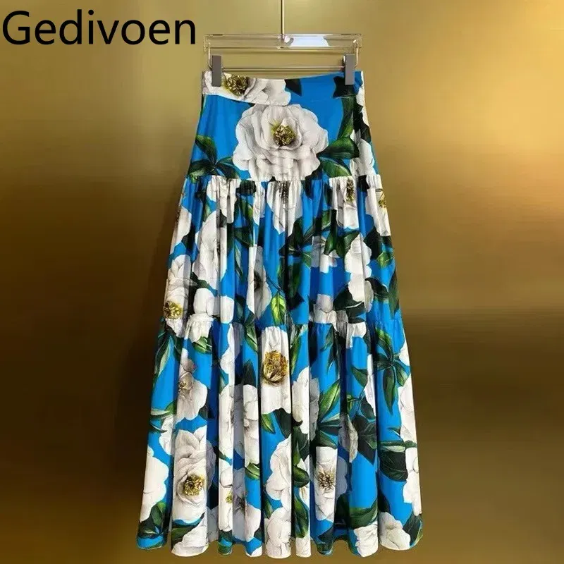 Color: SKY BLUE, Size: S, Ships From: CN - Gedivoen New Style Casual Women's Suit Sweetheart Neck Spaghetti Strap Backless Top+Fashion Half skirt Cotton Print 2-piece set