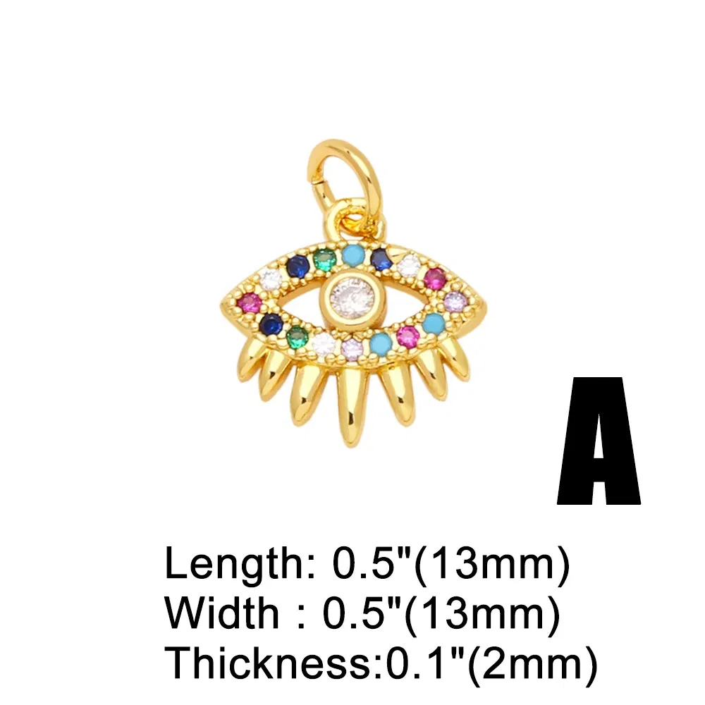 Metal color: Orange - OCESRIO Multicolor Little Turkish Eye Bracelet Earring Charm Copper Gold Plated CZ Evil Eye Jewelry Making Supplies chma180
