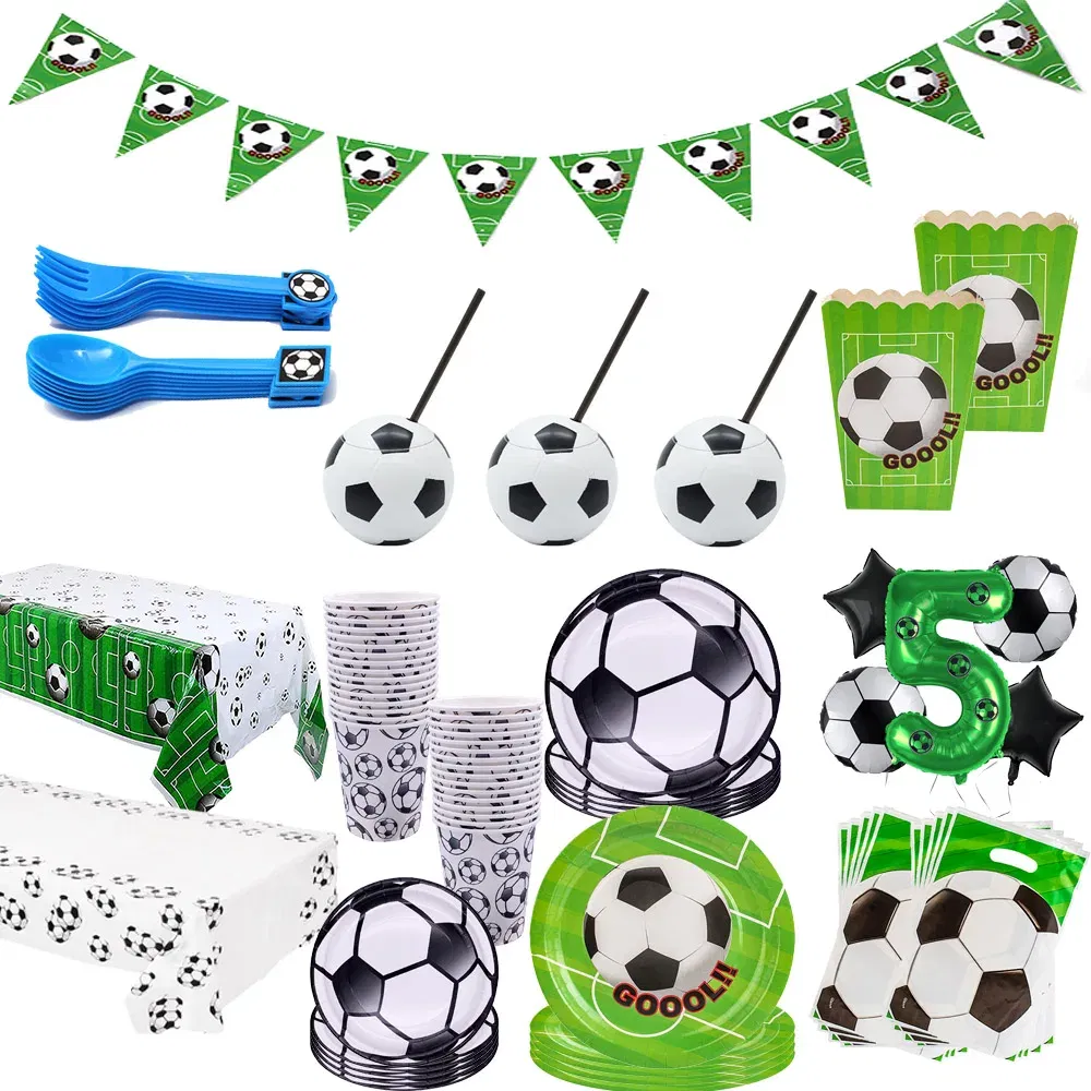 Color: Clear - Soccer Birthday Party Decorations Disposable Tableware Paper Plates Cups Napkins Tablecloth Balloon Banner Soccer Party Supplies
