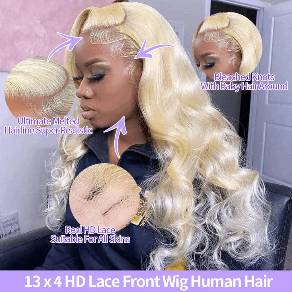 Hair Color: #16, Stretched Length: 30inches, Density: 100%, Ships From: CHINA - Blonde 613 HD Lace Frontal Wig 13x6 Body Wave HD Lace Frontal Wig 613 Colored Human Hair Wigs 30 Inch Long Loose Deep Wig Blonde