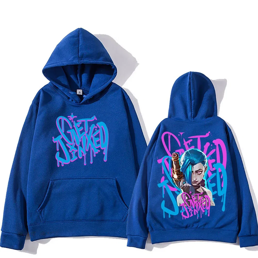 Color: Ivory, Size: L - Arcane Jinx Cute Hooded Anime Print Harajuku Kawaii Sweatshirt Long-sleeved Cartoon Fleece Clothes Moletom Fashion Pullovers