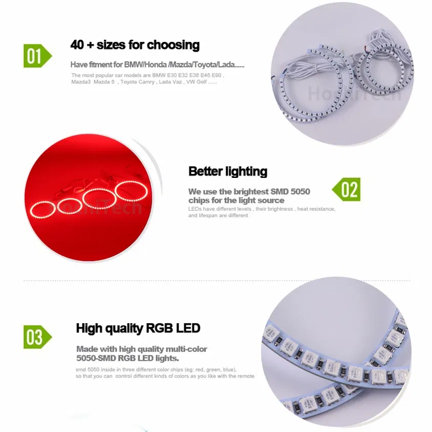 Color: WHITE - Excellent 2pc Rings Angel Eye car Headlight RGB 60/70/80/90/100/110/120 mm Lampshades Bright auto drl Angel Eyes Motorcycle