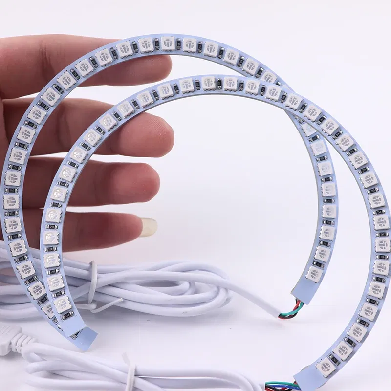 Color: WHITE - Excellent 2pc Rings Angel Eye car Headlight RGB 60/70/80/90/100/110/120 mm Lampshades Bright auto drl Angel Eyes Motorcycle