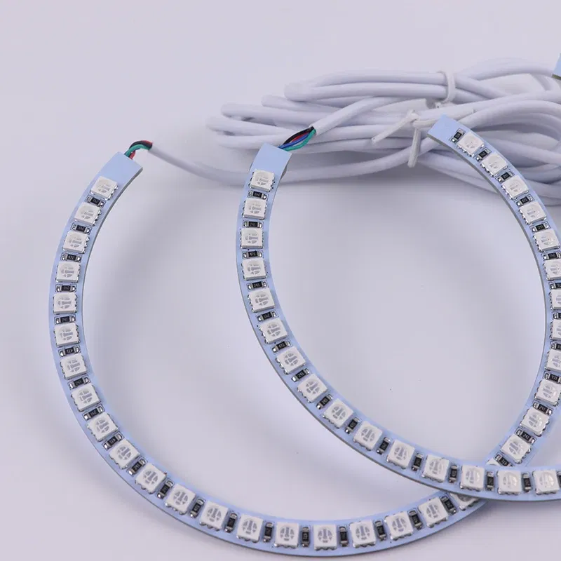 Color: WHITE - Excellent 2pc Rings Angel Eye car Headlight RGB 60/70/80/90/100/110/120 mm Lampshades Bright auto drl Angel Eyes Motorcycle