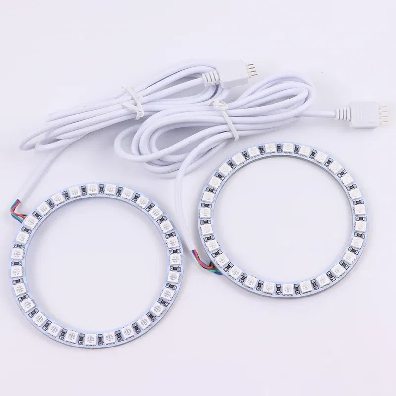 Color: WHITE - Excellent 2pc Rings Angel Eye car Headlight RGB 60/70/80/90/100/110/120 mm Lampshades Bright auto drl Angel Eyes Motorcycle