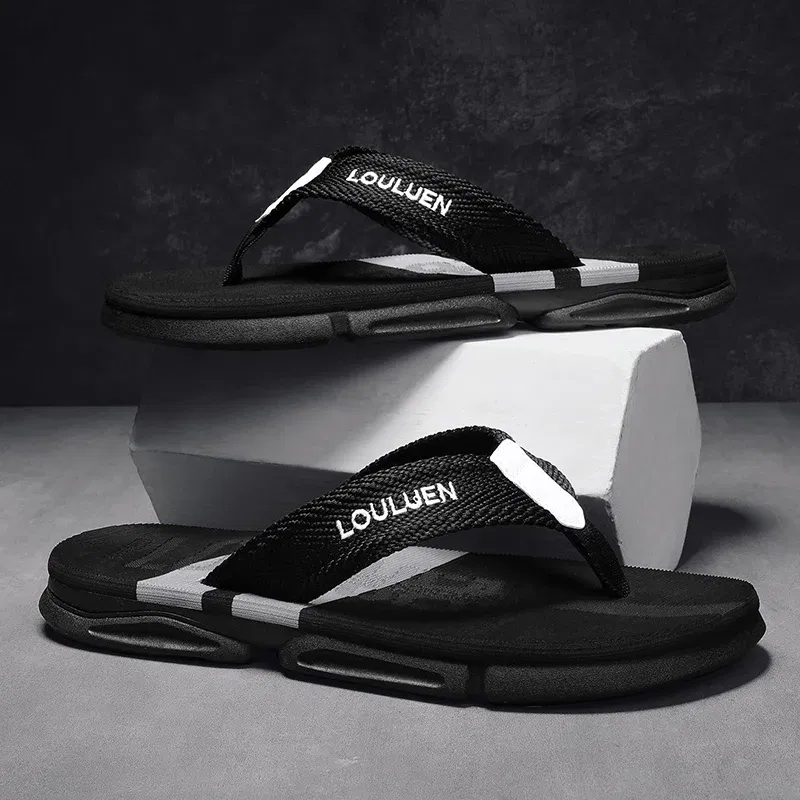 Color: black, Shoe Size: 43 - High Quality Men Flip Flops Summer Beach Slippers Men Fashion Casual Breathable Antiskid Beach Flip Flops Men Summer Outdoor