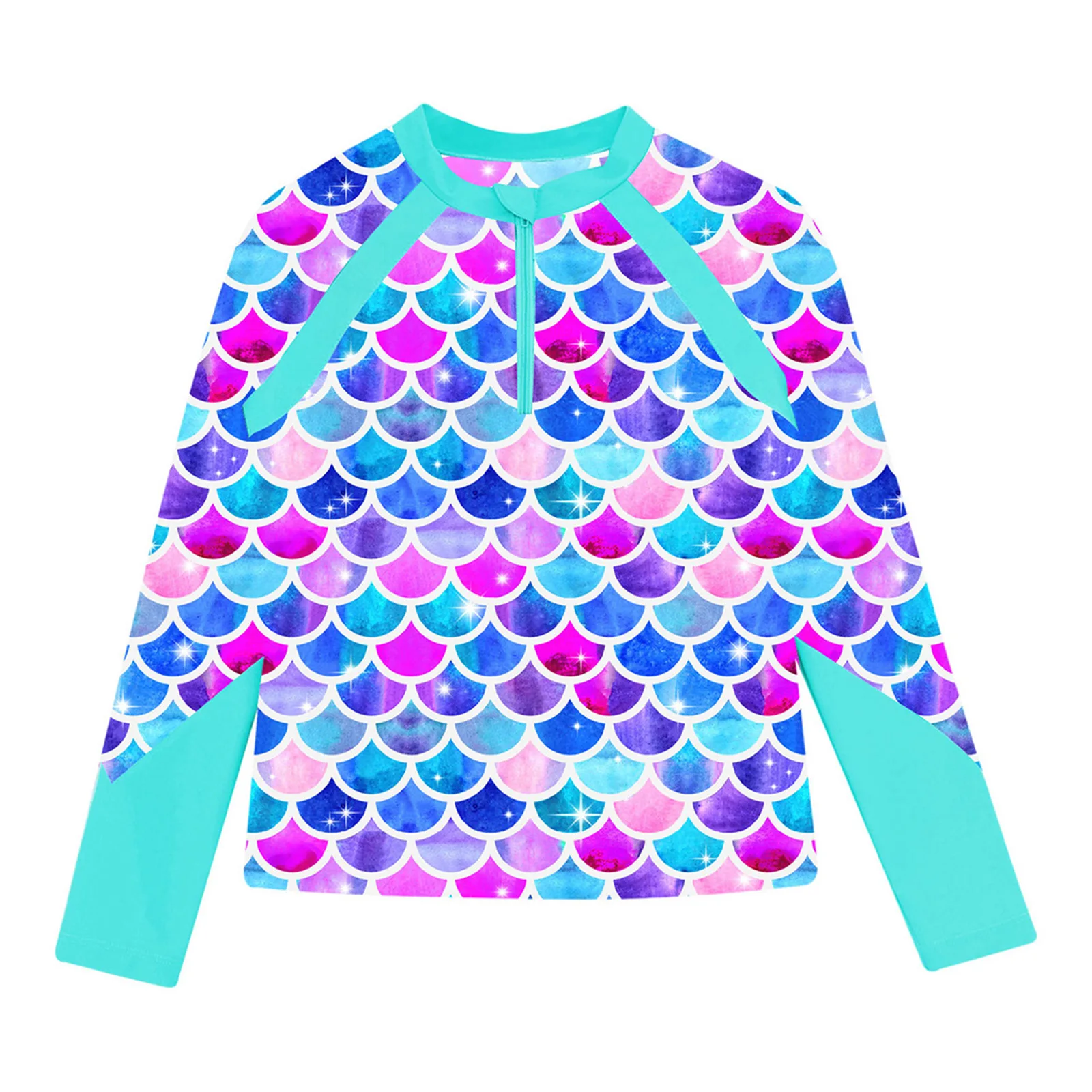 Color: Gold, Kid Size: 6M - Girls Swim Top Floral Printed Rash Guard T Shirt Long Sleeve Mermaid Costume Swimwear Beachwear UPF 50+ Surfing Bathing Tops