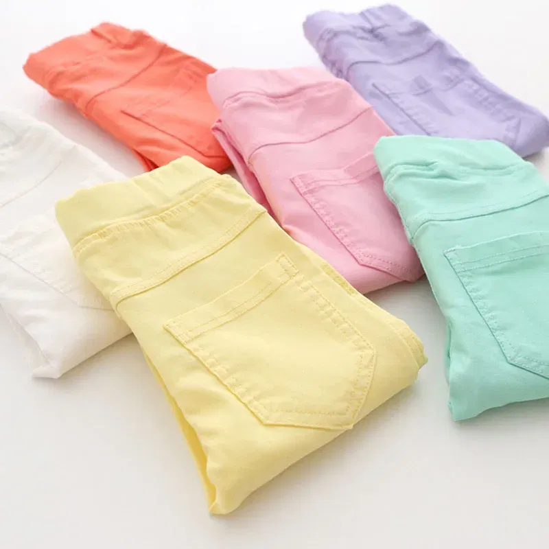 Color: Blue, Kid Size: 3T - Girls Pants Children Kids Pencil Pants Spring Summer Fashion Candy Colors