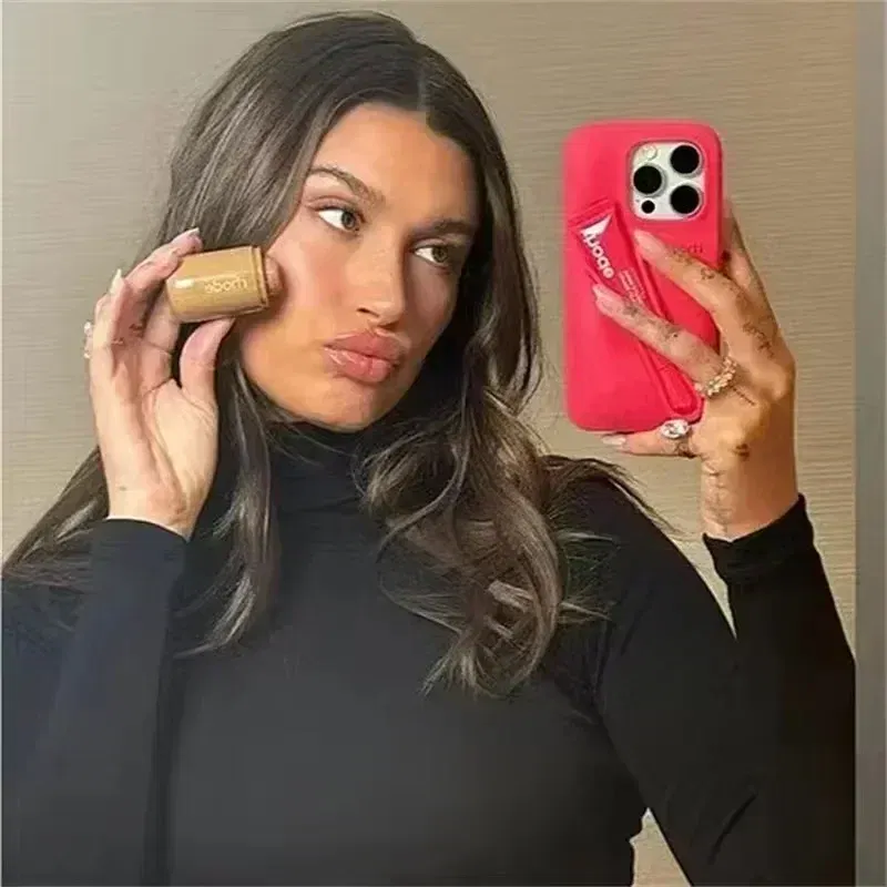Color: Red, Material: EVA - Lipstick Soft Silicone DIY Rhode Phone Case for IPhone 16 Pro Max 16Pro 16Plus Portable Lip Gloss Holder Ins Hot Cover