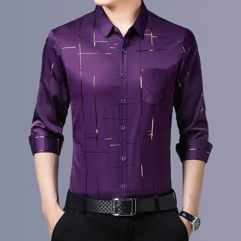 Color: Red, Size: XL - Men's Casual and Fashionable Long Sleeved Printed Shirt, Non Ironing and Wrinkle Resistant Business Top