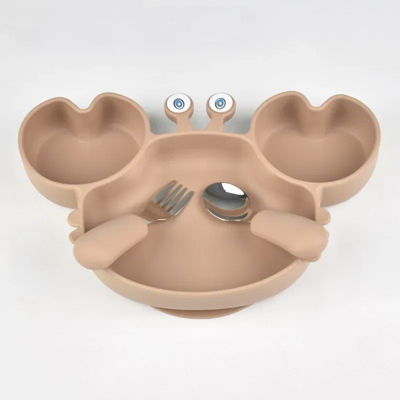 Color: Orange, Ships From: CHINA - Baby Bowls Plates Fork spoon Set Silicone Suction Feeding Food Tableware BPA Free Non-Slip Baby Dishes Crab Food Feeding Bowl