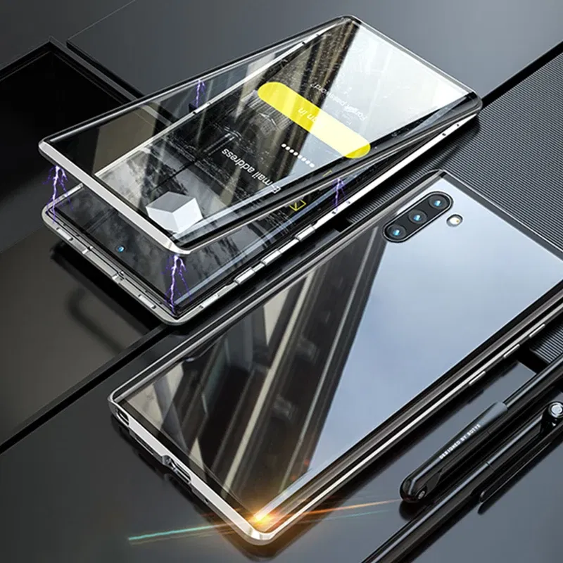 Color: Silver, Material: Microfiber - Full Wrap Metal Bezel Case For Samsung Galaxy S23 S22 Ultra S21 S20 FE S24 Note 10 20 Lite Plus Double-Sided Glass Back Cover