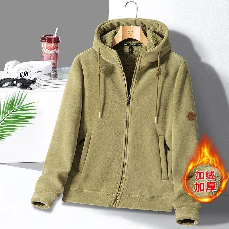 Color: Yellow, Size: S - Winter Warm Cashmere Jacket Mens High-end Ski Fleece Iined Thickened Hoodie Coat Casual Womens Outdoor Camping Cold-proof Jacket