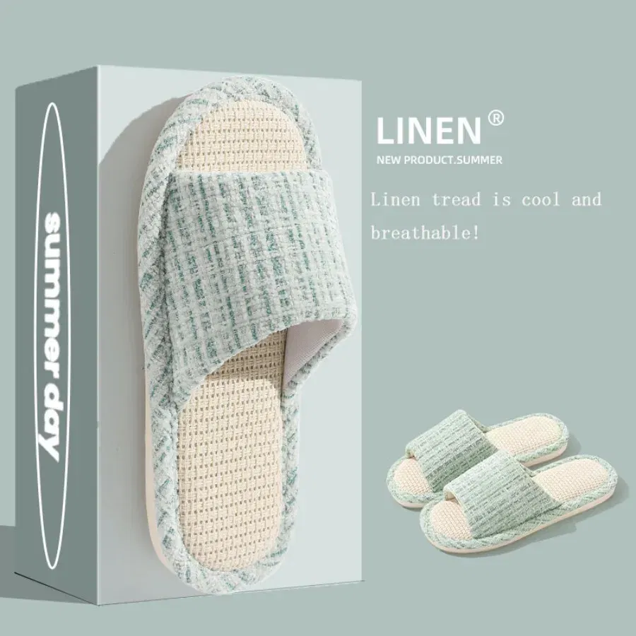 Color: Grape, Shoe Size: 36-37 - 2024 New Women's Fashion Home Linen Couple Slippers Breathable Home Shoes Moisture Absorbing Anti slip Cotton Linen Slippers