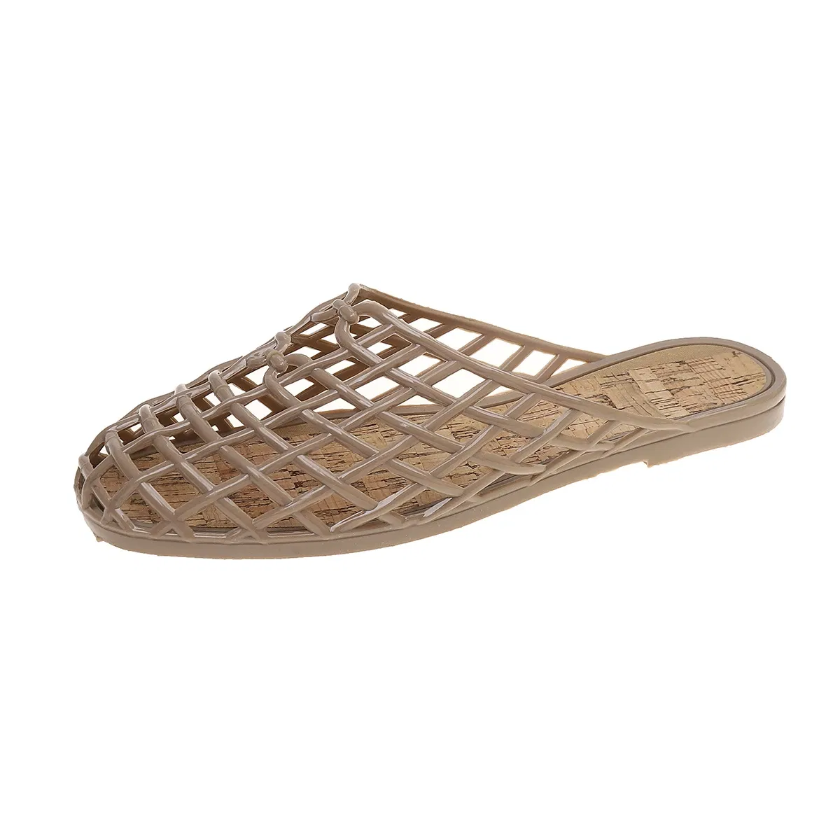 Color: Khaki, Shoe Size: 40 - Women's Shoes 2025 Summer New Mesh Woven Hollowed-out Breathable Head Slippers for Women's Toe Wedge Sandals Zapatos De Mujer