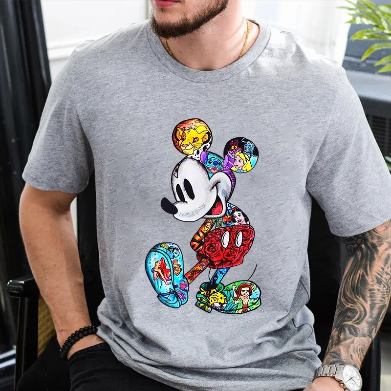 Color: black, Size: L - Disney Couples Mickey Mouse Minnie Print T-shirt Couples Men's and Women's Cotton Short Sleeve Casual Tops