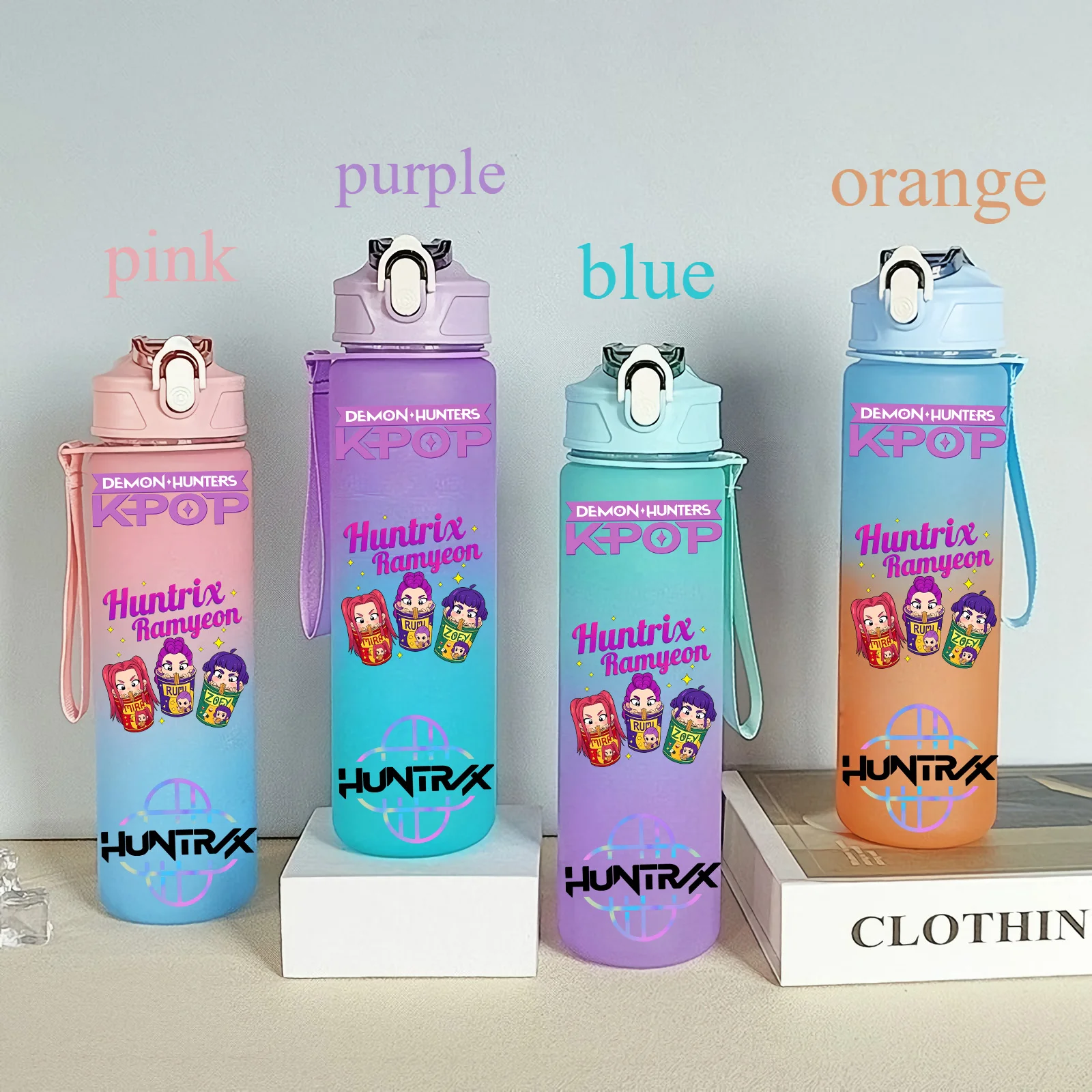 Color: COLOR, Size: 12" - 750ML K-pop Demon Hunters HUNTR X Rumi Mira Zoey Jinu Celine Kpop Plastic Water Cup K Pop Drinking Bottle School Huntrix Gourde