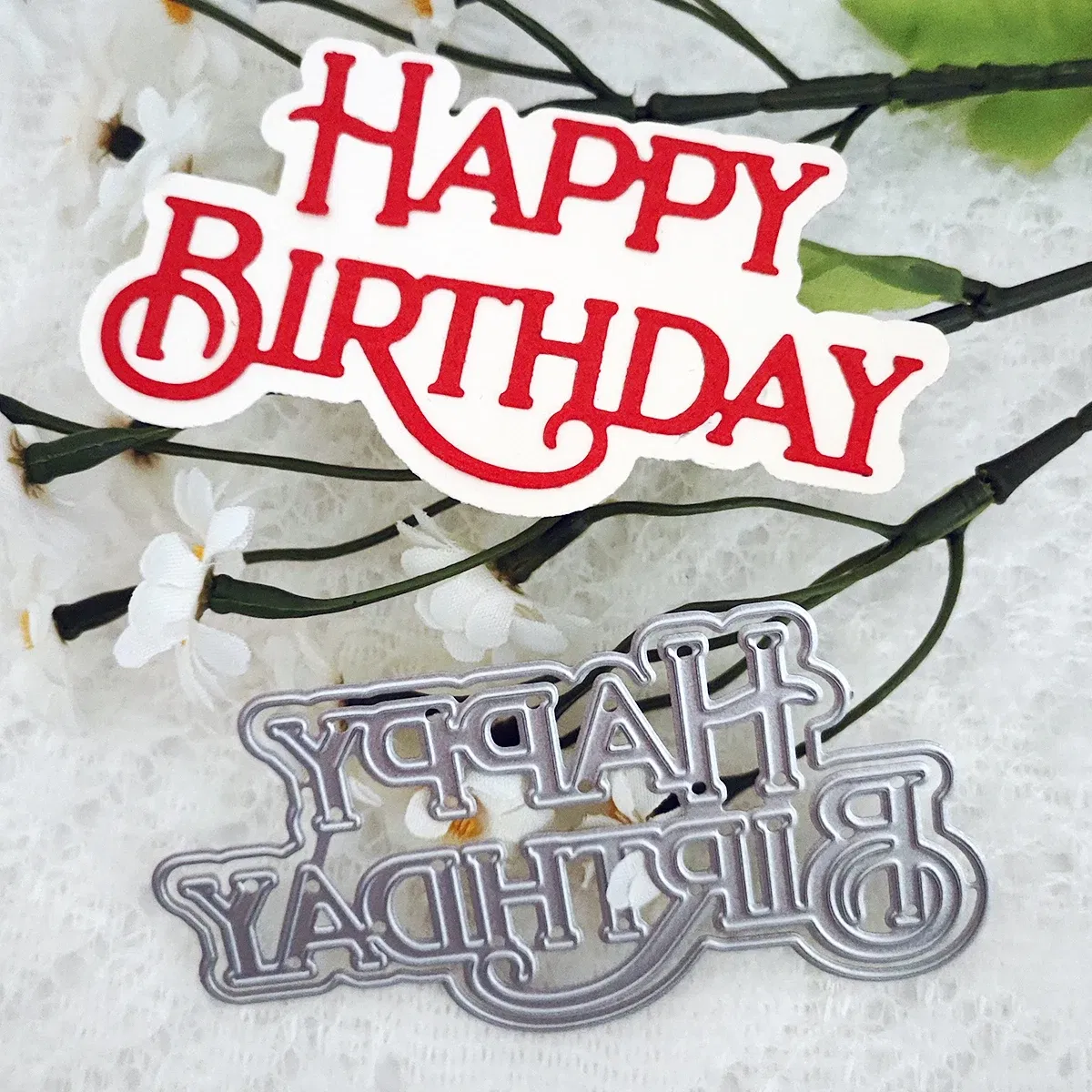 Color: Light Grey - Christmas Tree Happy Birthday Thank You 26 English Alphabet Metal Cutting Dies For DIY Scrapbooking Album Craft Cardmaking