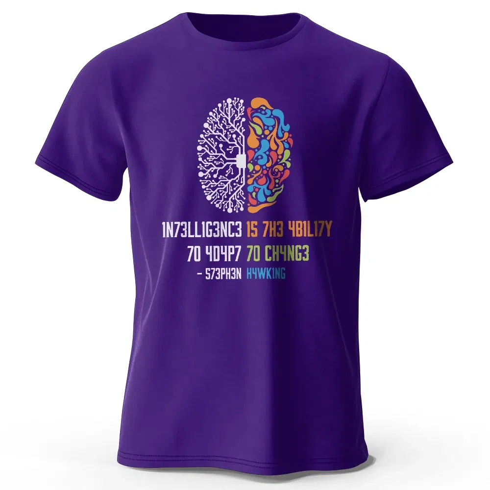 Color: SKY BLUE, Size: L - Funny Brain Power Printed 100% Cotton T-Shirt, Soft & Breathable Round Neck Short Sleeve Tee, Unisex Quirky Style