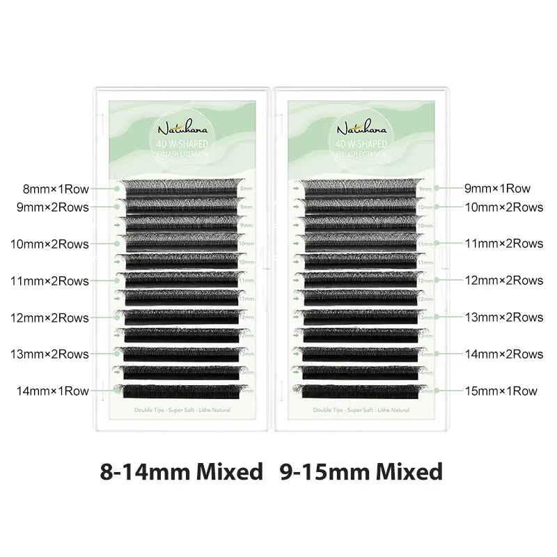 Color: Brushed Chrome, Curl: LU, Thickness: 0.07mm, Length: 14mm - NATUHANA W-Shaped 4D 5D Volume Eyelash Extensions Premade Volume Fans W Shape Lashes Natural Soft False Eyelashes for Makeup