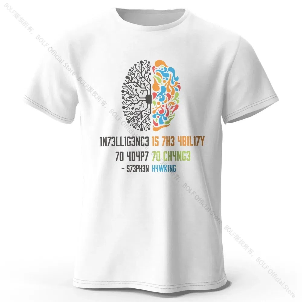 Color: WHITE, Size: XXL - Funny Brain Power Printed 100% Cotton T-Shirt, Soft & Breathable Round Neck Short Sleeve Tee, Unisex Quirky Style