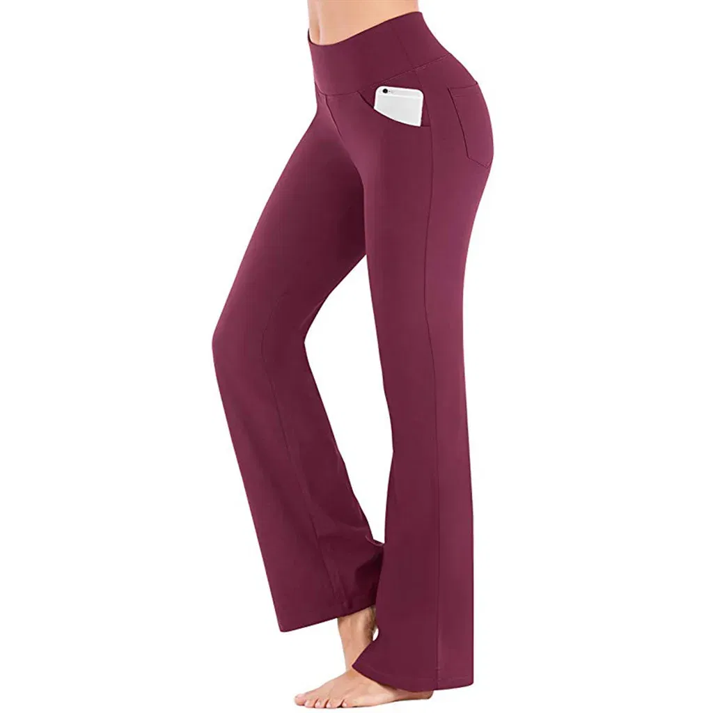 Color: Claret, Size: M - Ogilvy Mather Solid Elegant Female Lady Women's Legs Pants Palazzo Flared Wide Killer High Waist OL Ladies Career Long Trousers