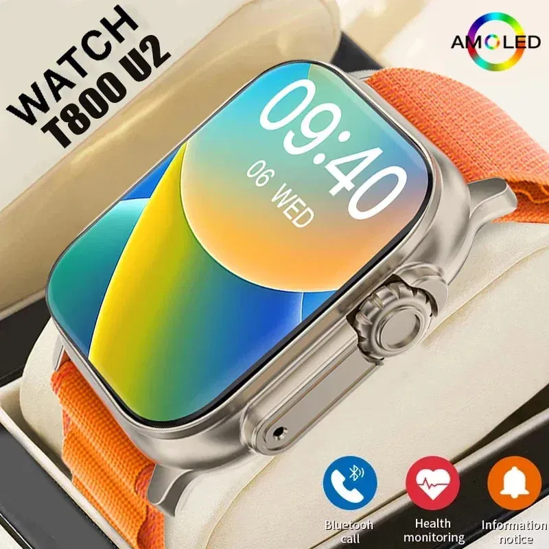 Color: GRAY - New Watch T800 U2 Smart Watch 49mm 2024 New NFC Men Women GPS Track Bluetooth Call BT Music Games Wireless Charging Smartwatch