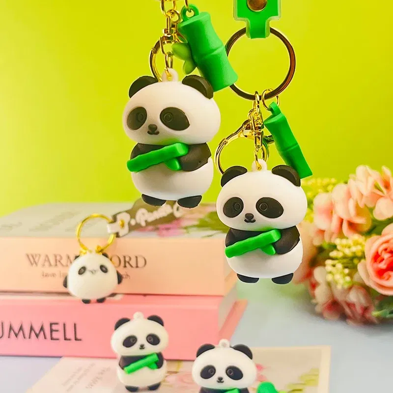 Color: Red - Cartoon Panda Keychain Silicone Animal Doll Pendant Keyring For Women Men Bag Charms Car Key Holder Accessories Couple Gift