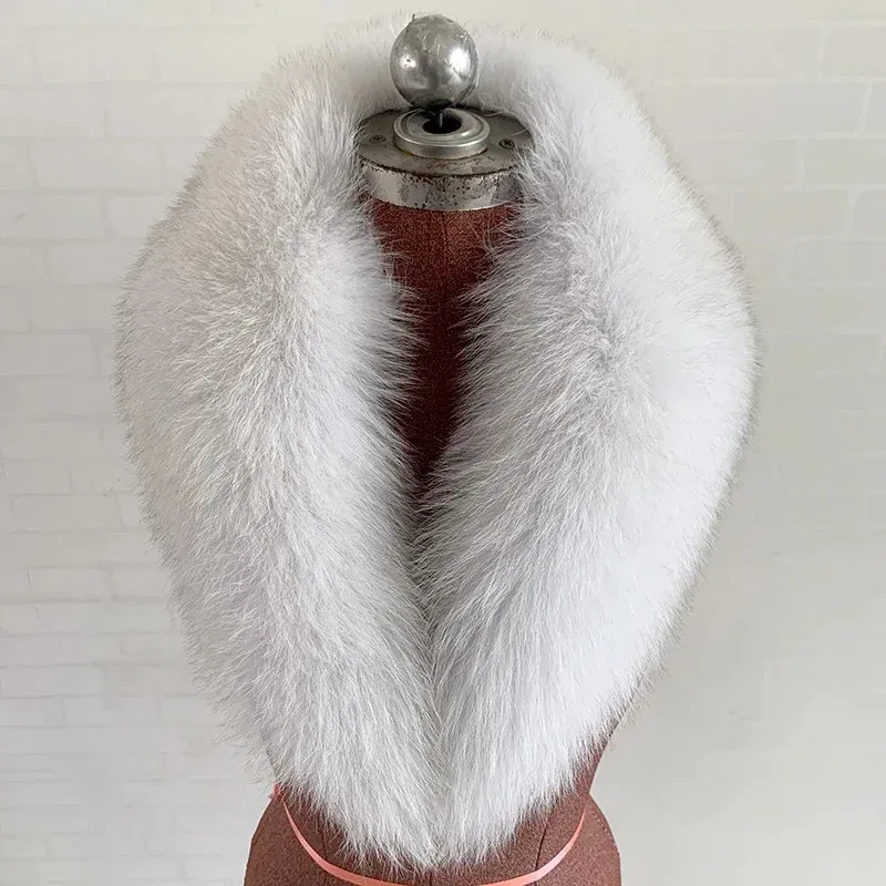 Color: plum, Size: L - 100% Natural Real Fox Fur Collar For Women Men Coat Jacket Fur Scarf Winter Extra Large Size Neck Warmer Fur Scarf Shawls Wraps