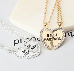 Metal Color: SILVER PLATED - 2 Pcs/set Love English Pendant Alloy Ornaments Fashion Best Friends Heart Necklace Good Friends Choker Statement Necklace