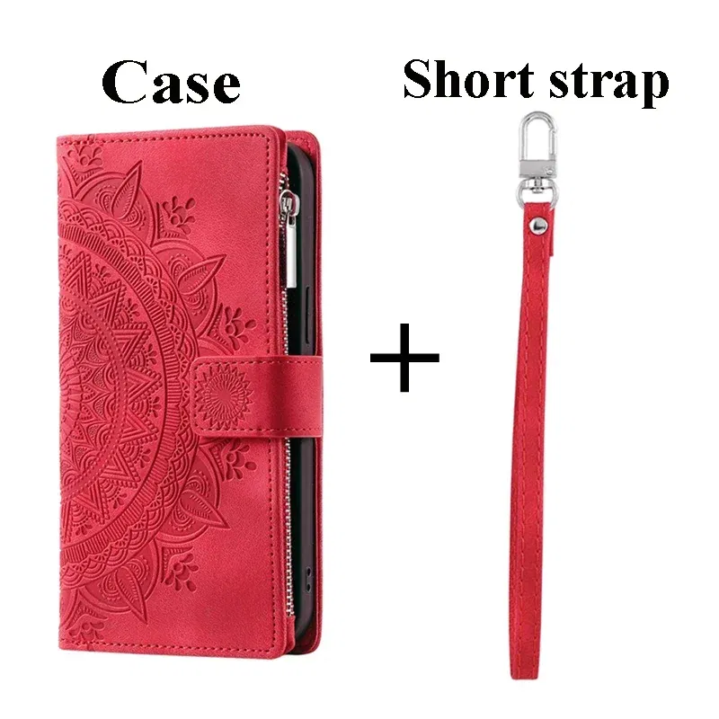 Color: Red, Material: Denim - For OPPO A38 A58 A57 A 78 38 4G 5G Book Case Crossbody Lanyard Zipper Wallet Funda OPPO A78 Case Phone A98 A 58 98 A18 A77 S A17