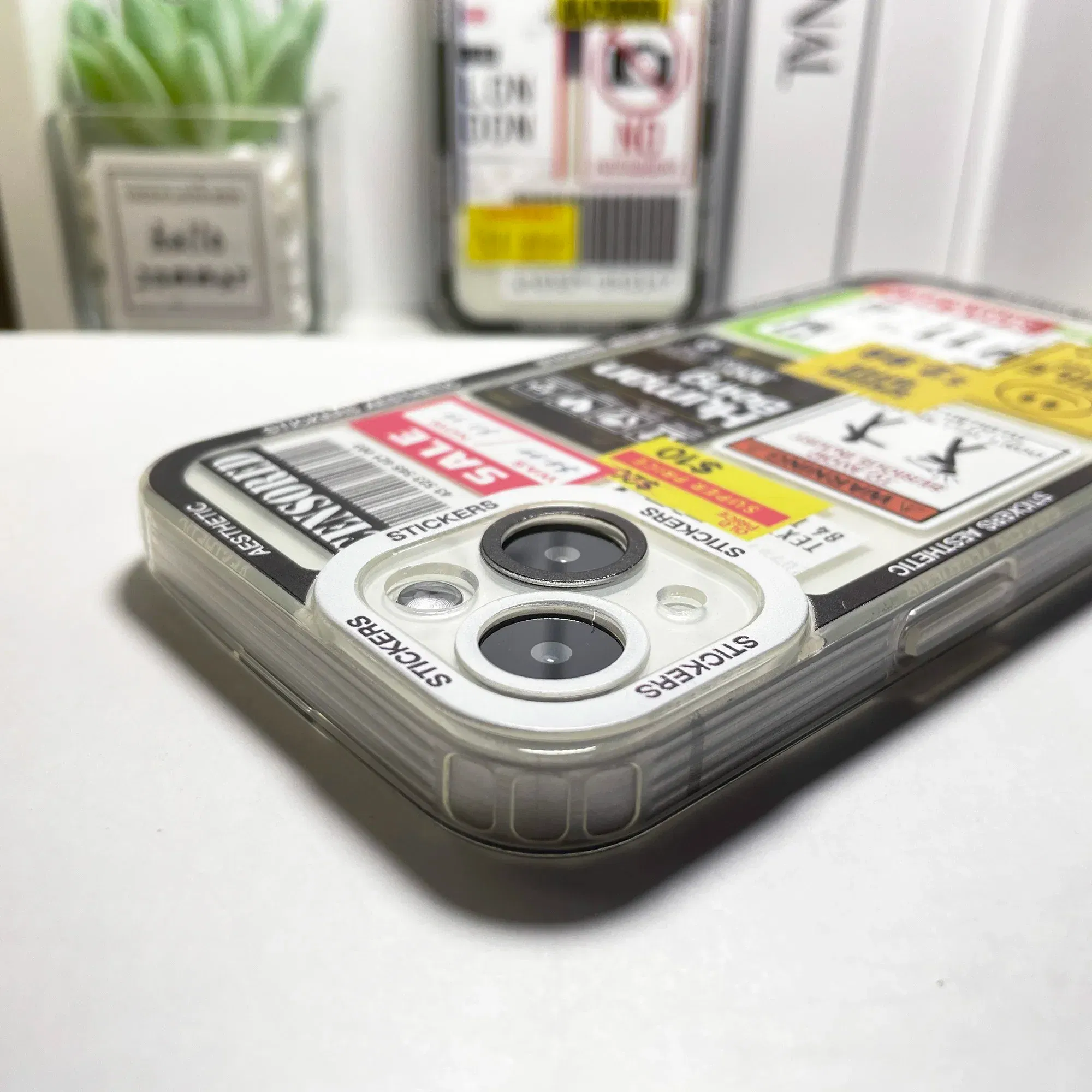Color: Clear, Material: Artificial Leather - Mix Labels Aesthetic Stickers Collage Phone Case For iPhone 16 15 14 13 12 11 Pro Max Mini XS X XR SE 7 8 Plus Clear Soft Cover
