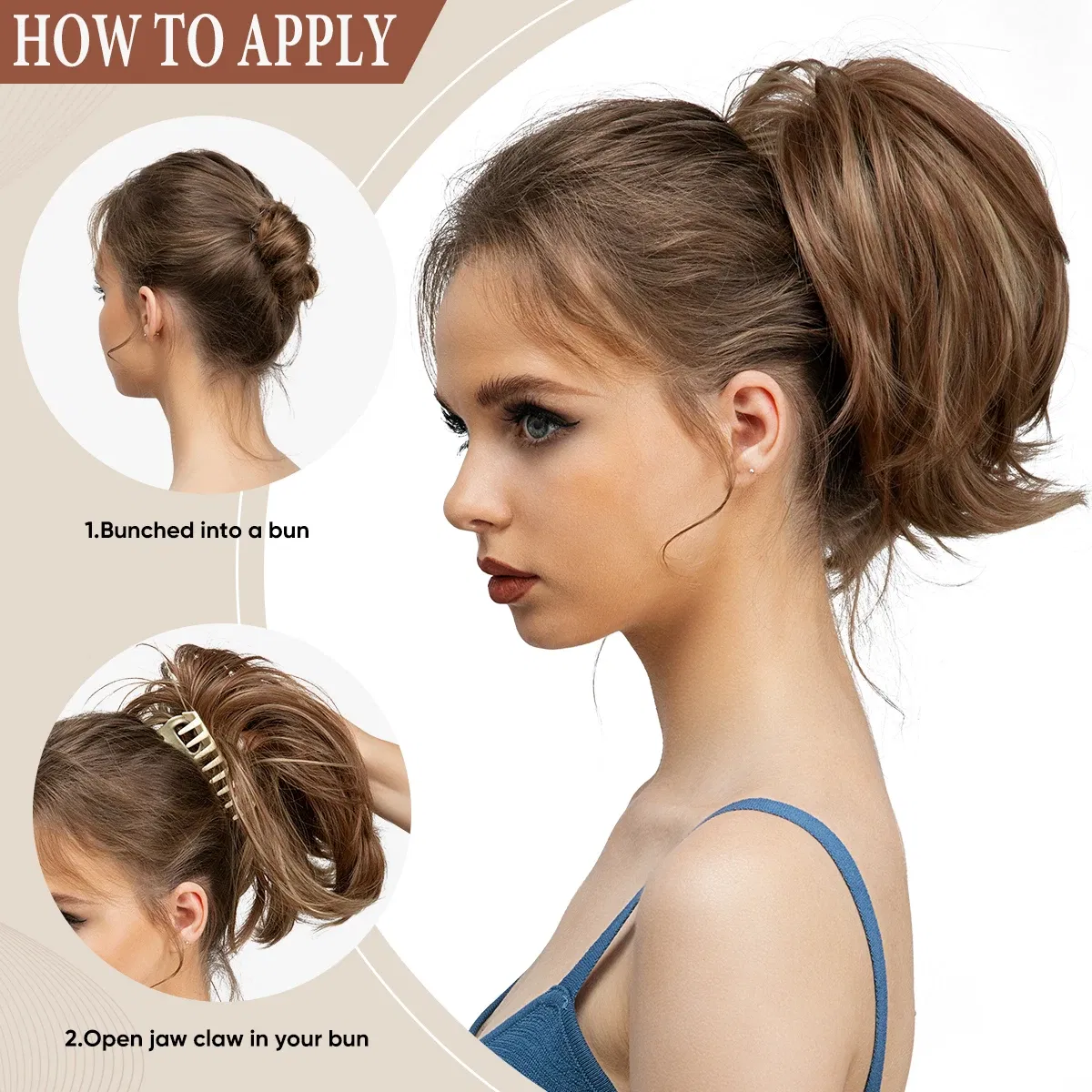 Color: P1B/613, Bulk Buy: 1pc - Synthetic Claw Clip In Ponytail Hair Extensions Diy Hairpiece Hair Bun  Fake Blonde Hair False Pigtail for Women