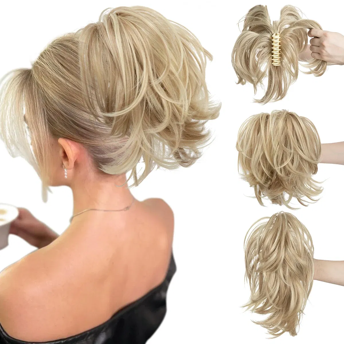 Color: P1B/613, Bulk Buy: 1pc - Synthetic Claw Clip In Ponytail Hair Extensions Diy Hairpiece Hair Bun  Fake Blonde Hair False Pigtail for Women