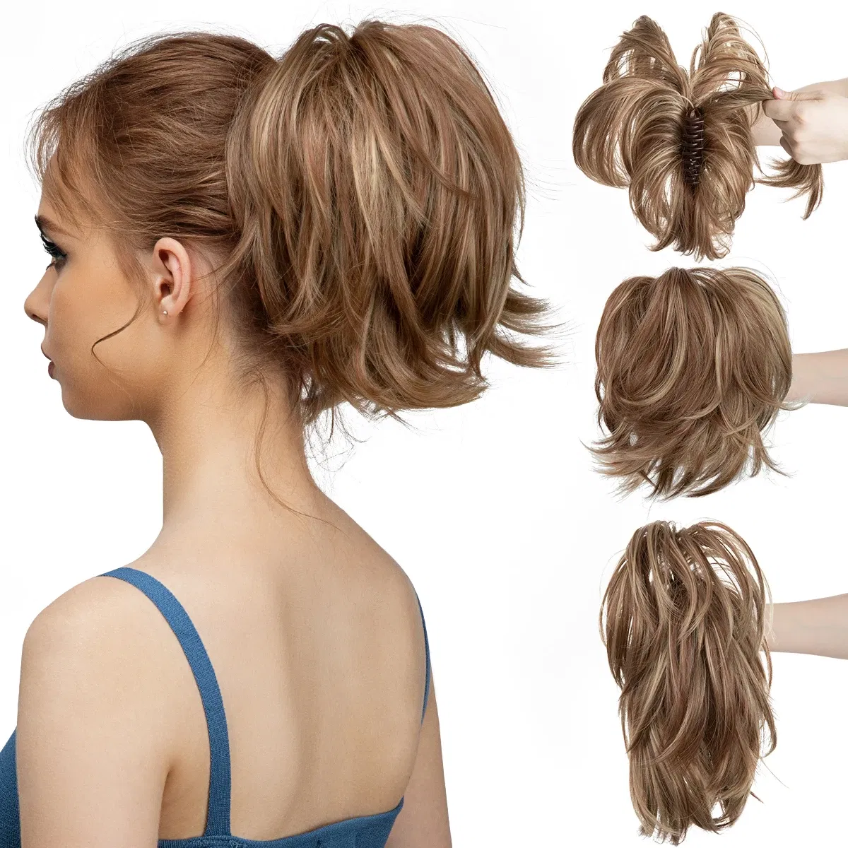 Color: P1B/613, Bulk Buy: 1pc - Synthetic Claw Clip In Ponytail Hair Extensions Diy Hairpiece Hair Bun  Fake Blonde Hair False Pigtail for Women