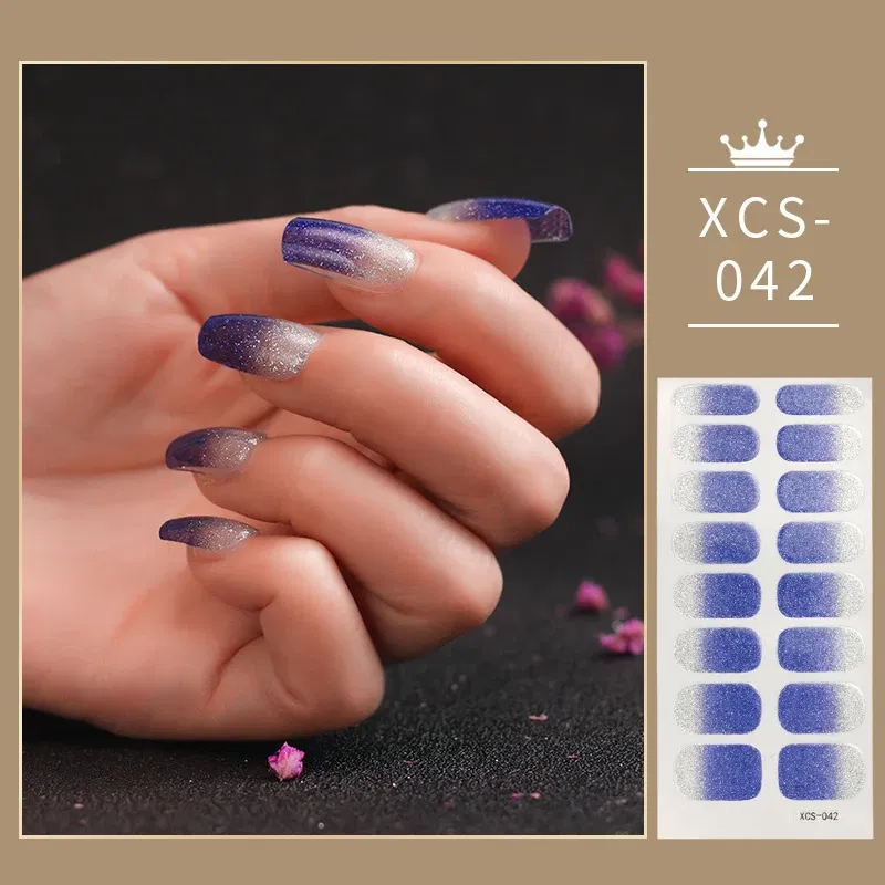 Color: Red Bronze - 1pc Nail Art Sticker Laser Shiny Sequins Polish Wraps Double Ended Adhesive Strips Fashion Stickers Manicure Decor