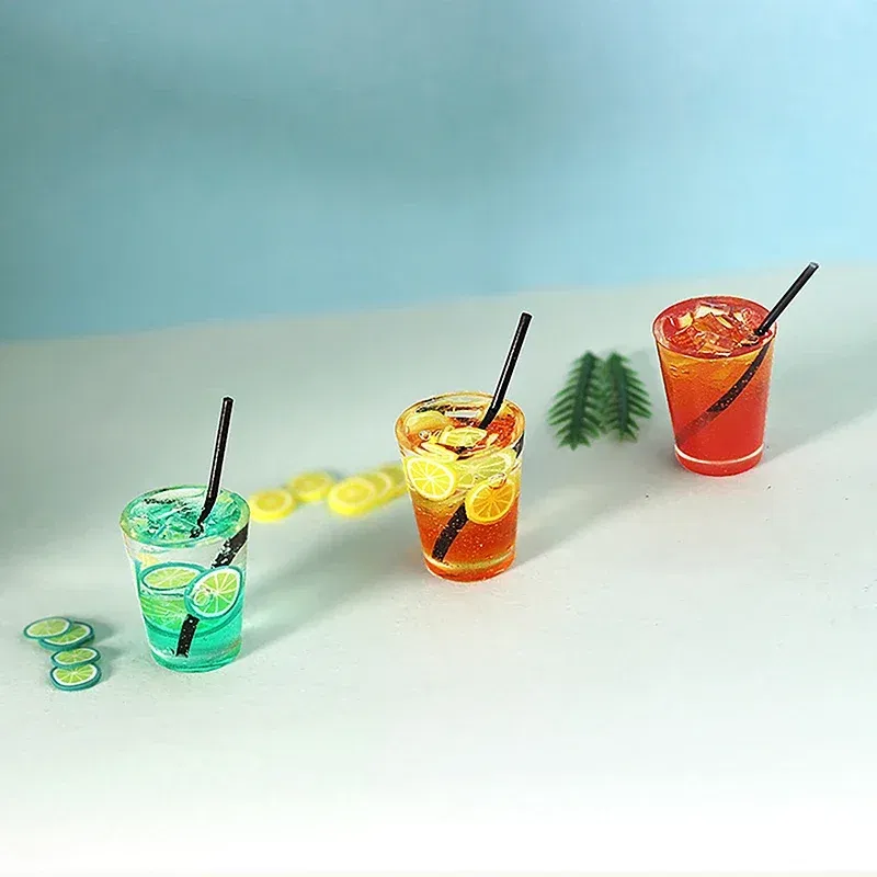 Color: Yellow - Miniature Toy Cocktail Drinks Doll Toys Dollhouse Accessories Miniature Items Fit for 1:6/1:12 Doll House Kitchen Ornaments