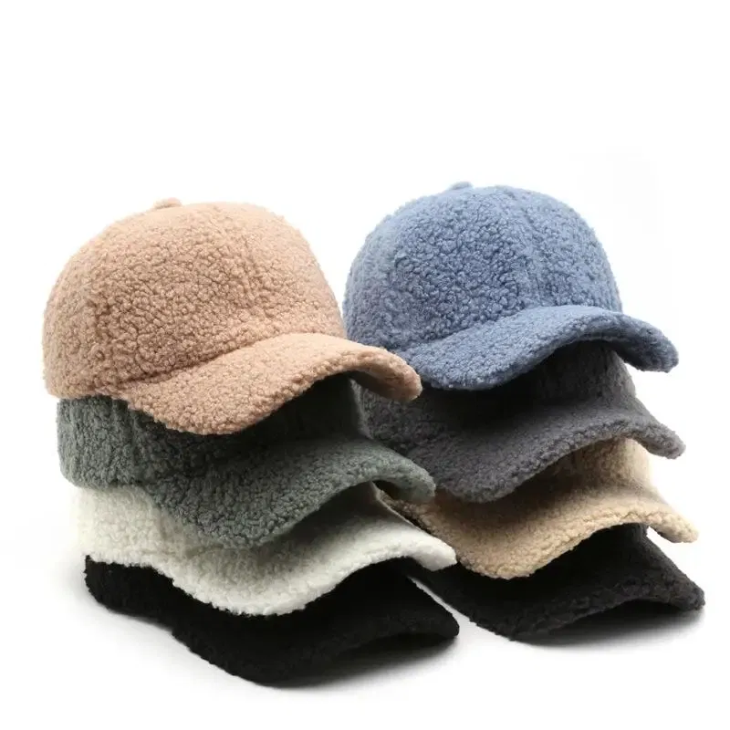 Color: green, Size: M - Autumn Winter Baseball Cap Women Artificial Lamb Wool Hats Keep Warm Cap Plush Baseball Caps Spring Baseball Cap Solid Sunshade