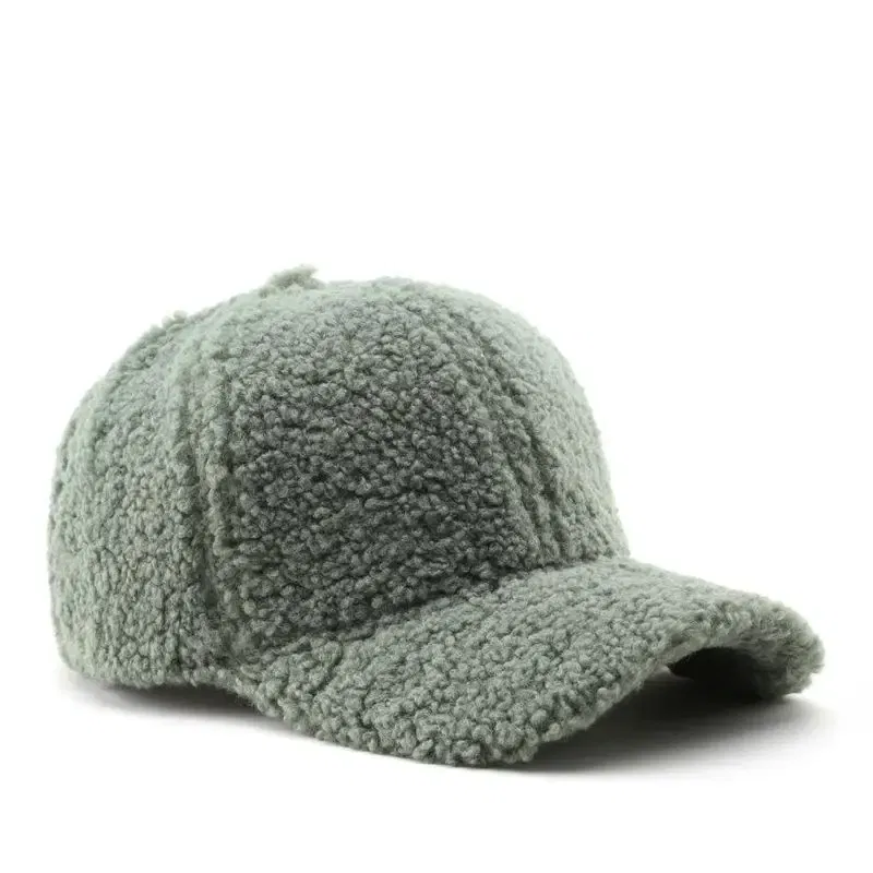 Color: green, Size: M - Autumn Winter Baseball Cap Women Artificial Lamb Wool Hats Keep Warm Cap Plush Baseball Caps Spring Baseball Cap Solid Sunshade