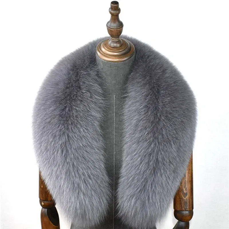 Color: Emerald Green, Size: L - 100% Natural Real Fox Fur Collar For Women Men Coat Jacket Fur Scarf Winter Extra Large Size Neck Warmer Fur Scarf Shawls Wraps