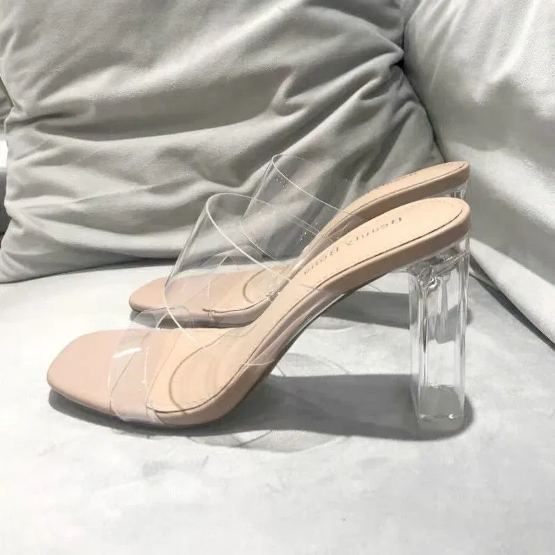 Color: black, Shoe Size: 40 - Summer Women Pumps Sandals PVC Jelly Slippers Open Toe High Heels Women Transparent Perspex Slippers Shoes Heel Clear Sandals