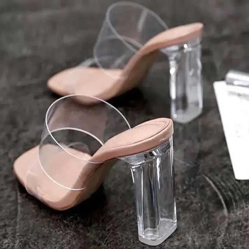 Color: black, Shoe Size: 40 - Summer Women Pumps Sandals PVC Jelly Slippers Open Toe High Heels Women Transparent Perspex Slippers Shoes Heel Clear Sandals