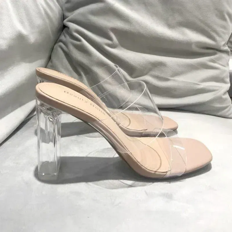 Color: black, Shoe Size: 40 - Summer Women Pumps Sandals PVC Jelly Slippers Open Toe High Heels Women Transparent Perspex Slippers Shoes Heel Clear Sandals