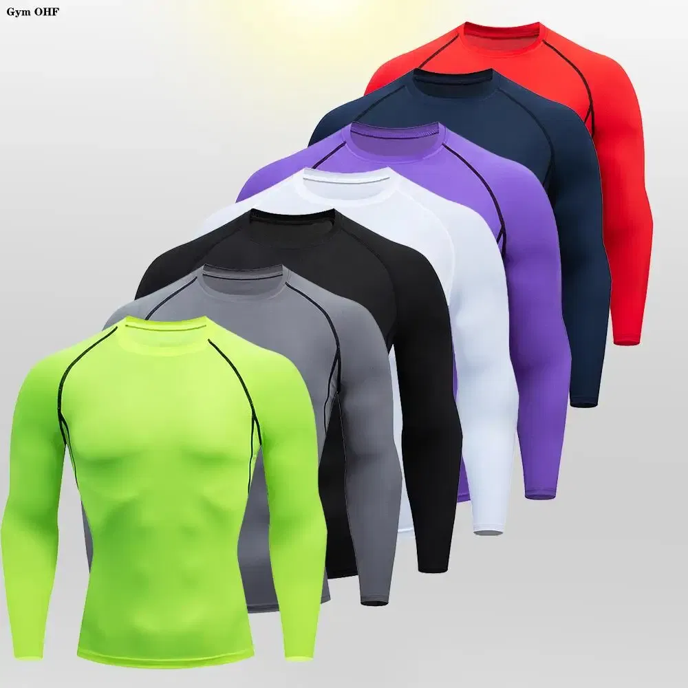 Color: Gold, Size: S - Men Bodybuilding Sports T-Shirt Quick Dry Running Shirt Long Sleeve Compression Top Gym T Shirt Men Fitness Tight Rashgad