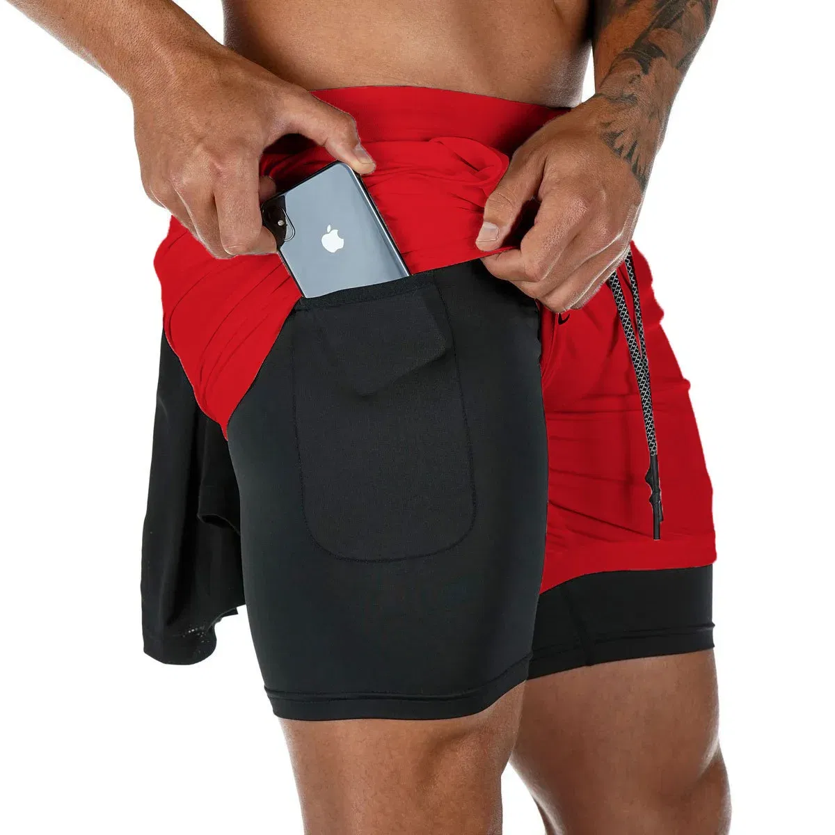 Color: Sky blue, Size: XXXL - Men's Double Layer Fitness Shorts Drawstring Mesh Lining Elastic Waist Breathable Quick Dry to Beach Pool Summer Male