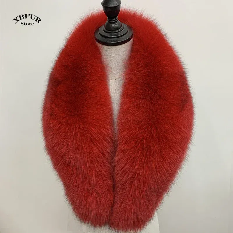 Color: Beige, Size: XL - Winter Real Fox Fur Collar Woman Black Natural Fur Scarf Shawl For Women Collars Wraps Neck Warmer Fur Scarves Luxery Scarf Men