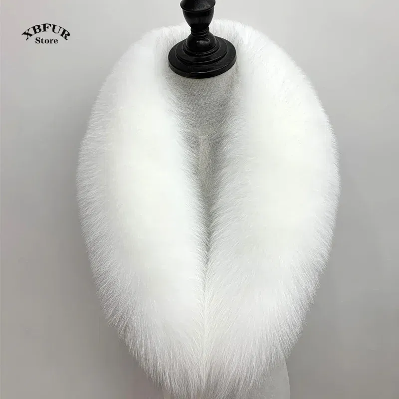 Color: Beige, Size: XL - Winter Real Fox Fur Collar Woman Black Natural Fur Scarf Shawl For Women Collars Wraps Neck Warmer Fur Scarves Luxery Scarf Men